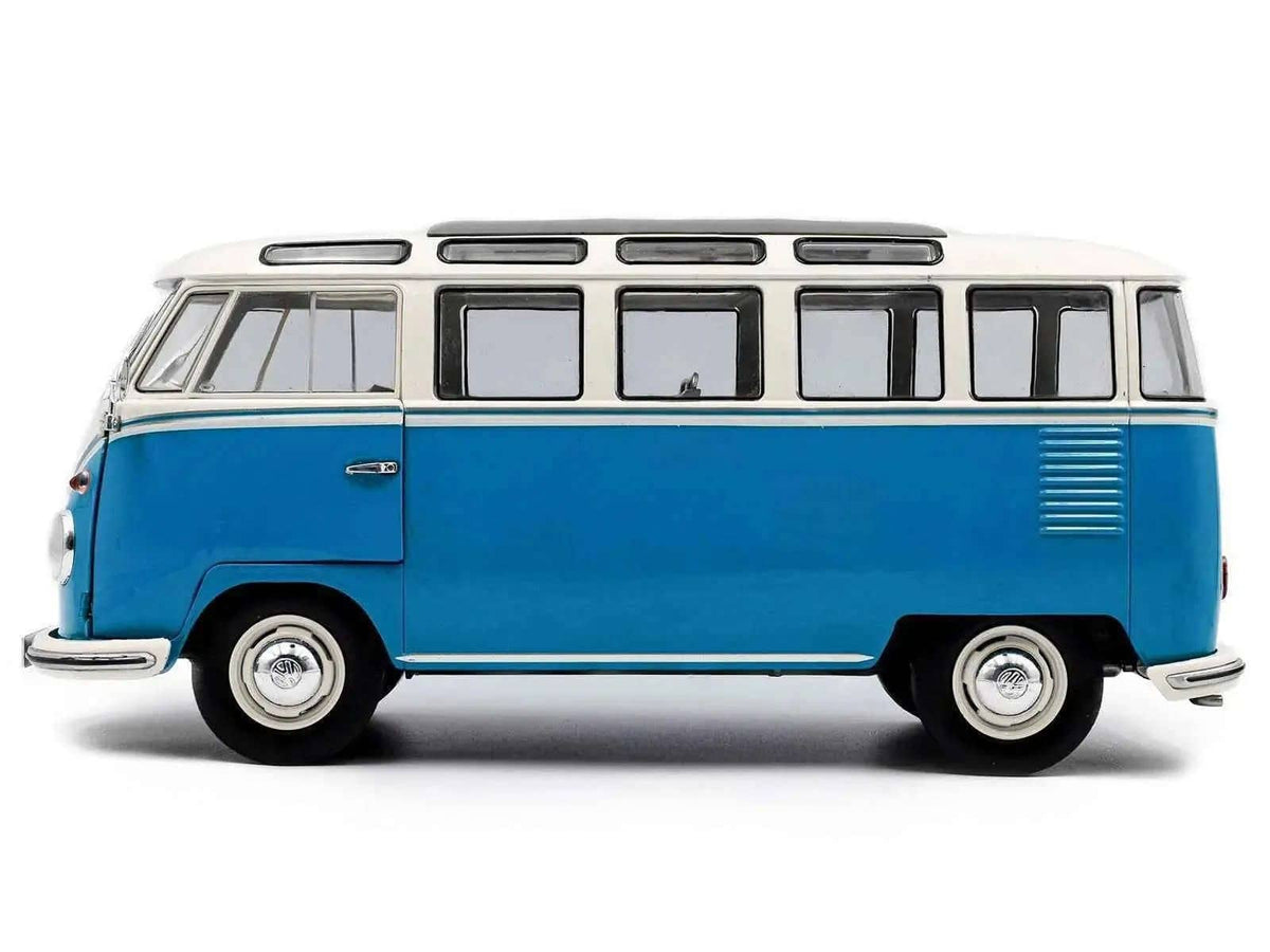 1962 Volkswagen T1 Samba Bus Baby Blue and White 1/18 Diecast Model Car by Solido Cartsfy Inc.