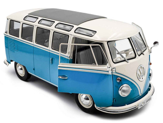 1962 Volkswagen T1 Samba Bus Baby Blue and White 1/18 Diecast Model Car by Solido Cartsfy Inc.