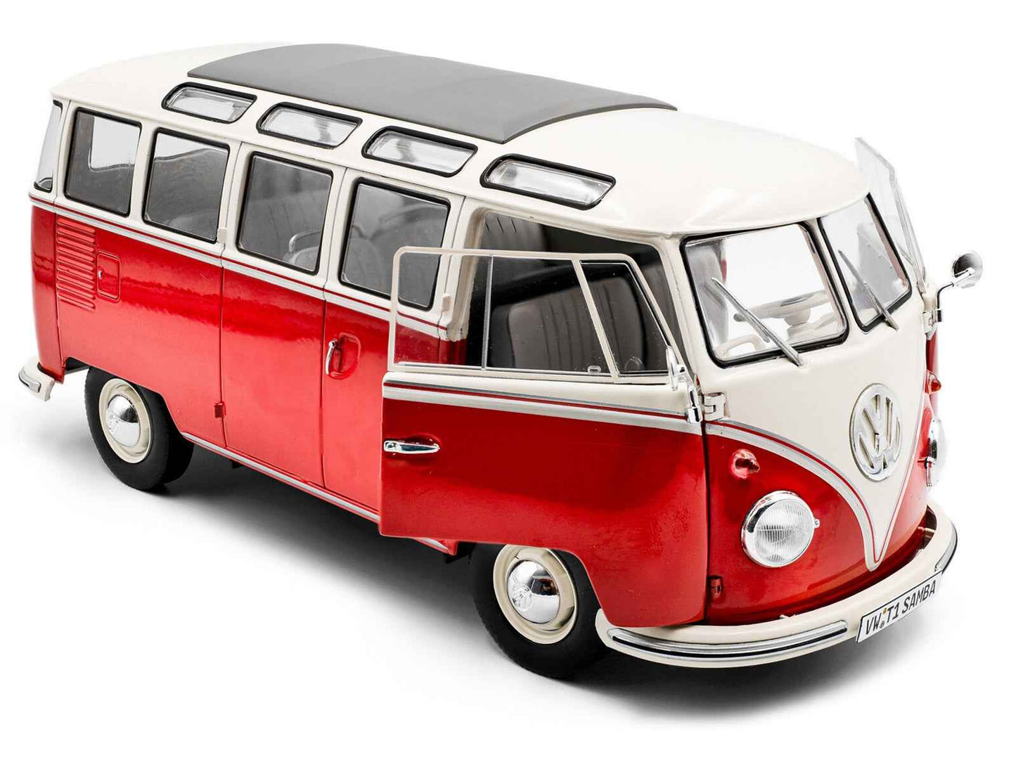 1962 Volkswagen T1 Samba Bus Red and White 1/18 Diecast Model Car by Solido Miniature Motors Default Title Default Title-