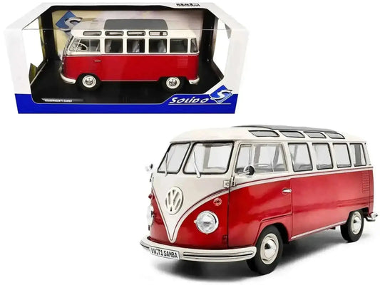 1962 Volkswagen T1 Samba Bus Red and White 1/18 Diecast Model by Solido