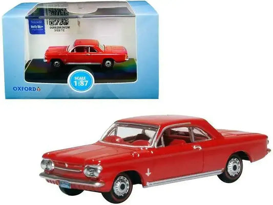 1963 Chevrolet Corvair Coupe Riverside Red with Red Interior 1/87 (HO) Scale Diecast Model Car by Oxford Diecast Miniature Motors Default Title Default Title-