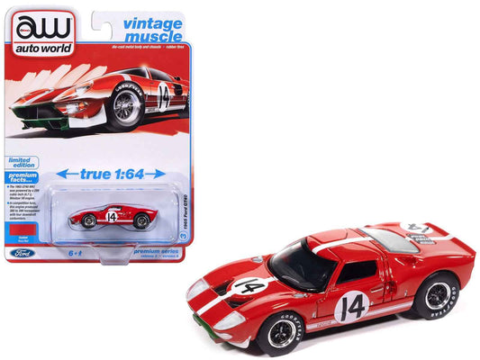 1965 Ford GT40 #14 Red with White Stripes "Vintage Muscle" Series 1/64 Diecast Model Car by Auto World Cartsfy Inc.