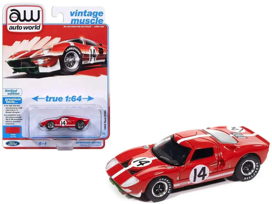 1965 Ford GT40 #14 Red with White Stripes "Vintage Muscle" Series 1/64 Diecast Model Car by Auto World Miniature Motors Default Title Default Title-