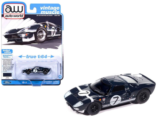 1965 Ford GT40 #7 Blue Black with White Stripes "Vintage Muscle" Series 1/64 Diecast Model Car by Auto World Cartsfy Inc.