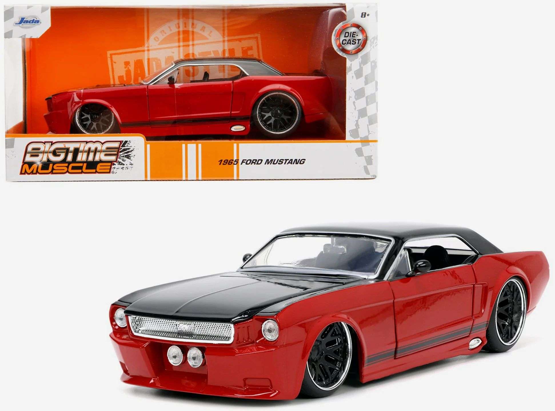 1965 Ford Mustang Custom Red and Black "Bigtime Muscle" Series 1/24 Diecast Model Car by Jada Cartsfy Inc.