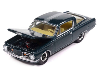 1965 Plymouth Barracuda Formula S Dark Blue Metallic with Silver Stripe "Vintage Muscle" Series 1/64 Diecast Model Car by Auto World Cartsfy Inc.