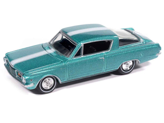 1965 Plymouth Barracuda Formula S Turquoise Metallic with White Stripe "Vintage Muscle" Series 1/64 Diecast Model Car by Auto World Cartsfy Inc.