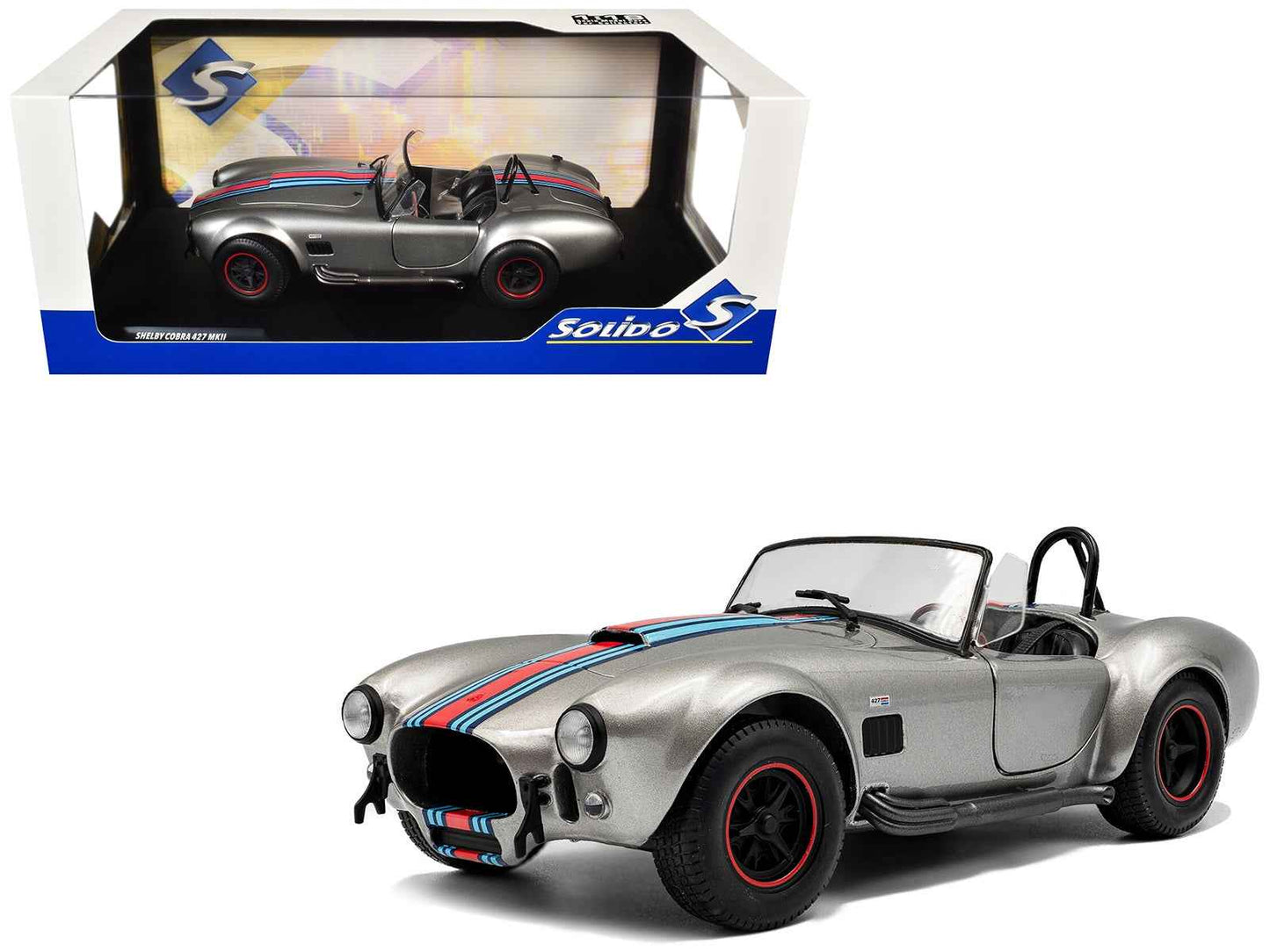 1965 Shelby Cobra 427 MKII "Solido Works M Racing Tribute" Gray Metallic with Stripes 1/18 Diecast Model Car by Solido Miniature Motors Default Title Default Title-
