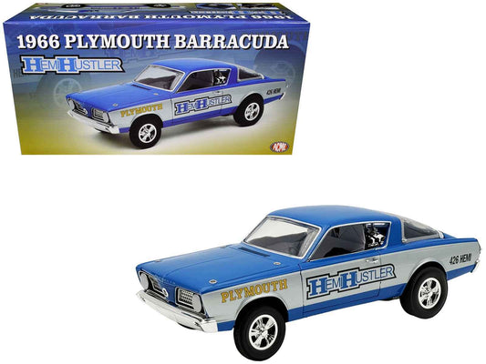 1966 Plymouth Barracuda "Hemi Hustler" Blue with White Stripes Limited Edition to 374 pieces Worldwide 1/18 Diecast Model Car by ACME Cartsfy Inc.