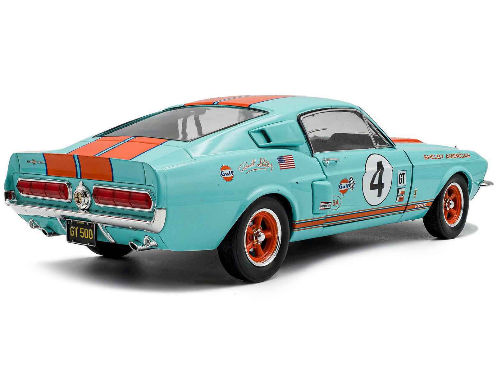 1967 Shelby GT500 #4 "Gulf Racing Tribute" Light Blue with Orange Stripes 1/18 Diecast Model Car by Solido Cartsfy Inc.