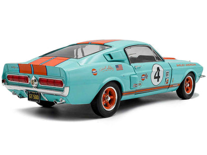 1967 Shelby GT500 #4 "Gulf Racing Tribute" Light Blue with Orange Stripes 1/18 Diecast Model Car by Solido Cartsfy Inc.