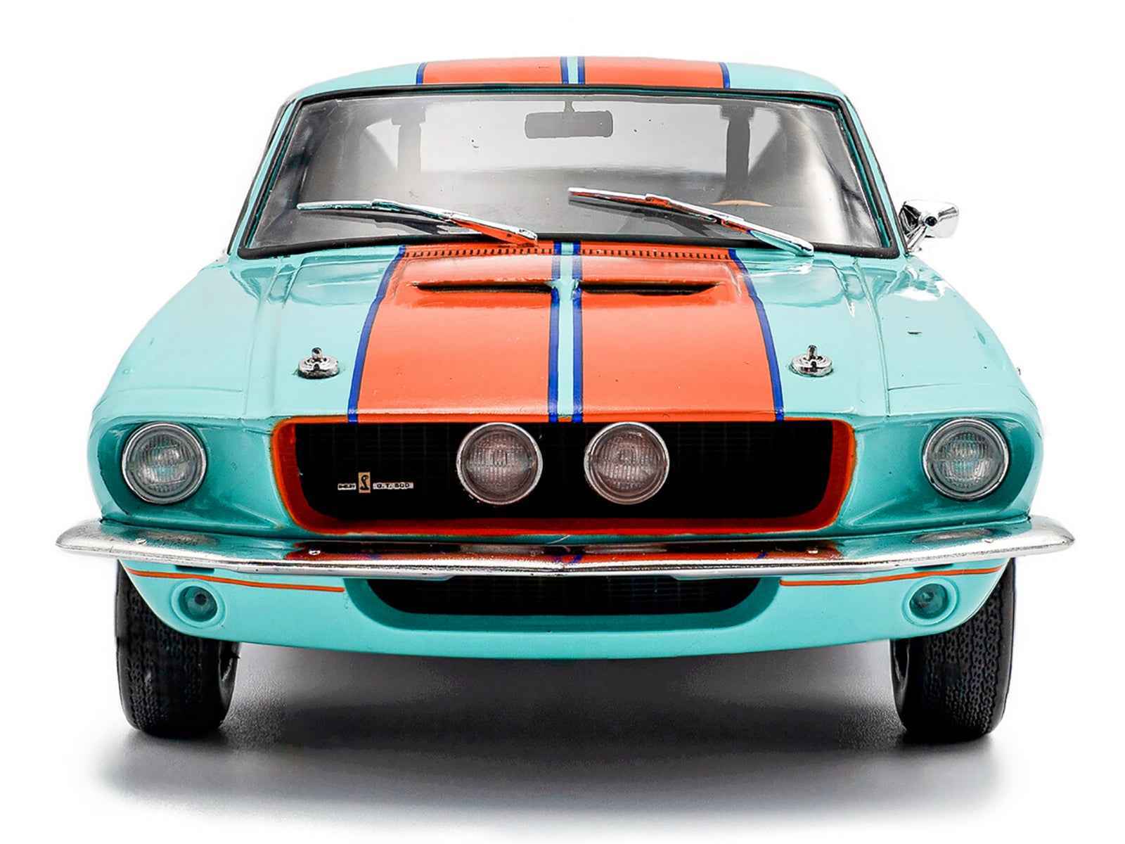 1967 Shelby GT500 #4 "Gulf Racing Tribute" Light Blue with Orange Stripes 1/18 Diecast Model Car by Solido Cartsfy Inc.