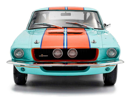 1967 Shelby GT500 #4 "Gulf Racing Tribute" Light Blue with Orange Stripes 1/18 Diecast Model Car by Solido Cartsfy Inc.