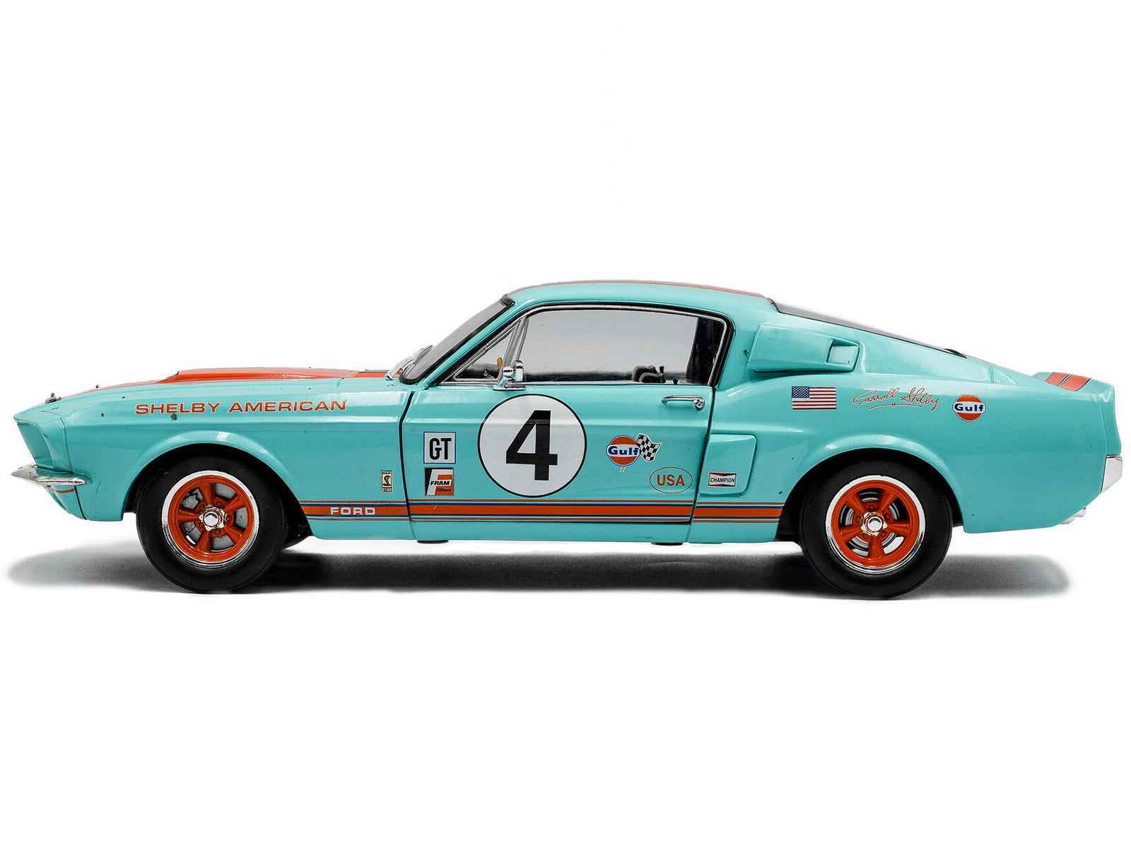1967 Shelby GT500 #4 "Gulf Racing Tribute" Light Blue with Orange Stripes 1/18 Diecast Model Car by Solido Cartsfy Inc.