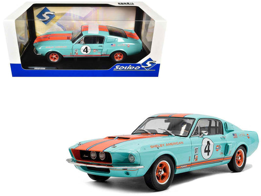 1967 Shelby GT500 #4 "Gulf Racing Tribute" Light Blue with Orange Stripes 1/18 Diecast Model Car by Solido Cartsfy Inc.