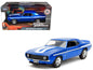 Jada 1/32 diecast model car, blue 1969 Camaro with white racing stripes, front 3/4