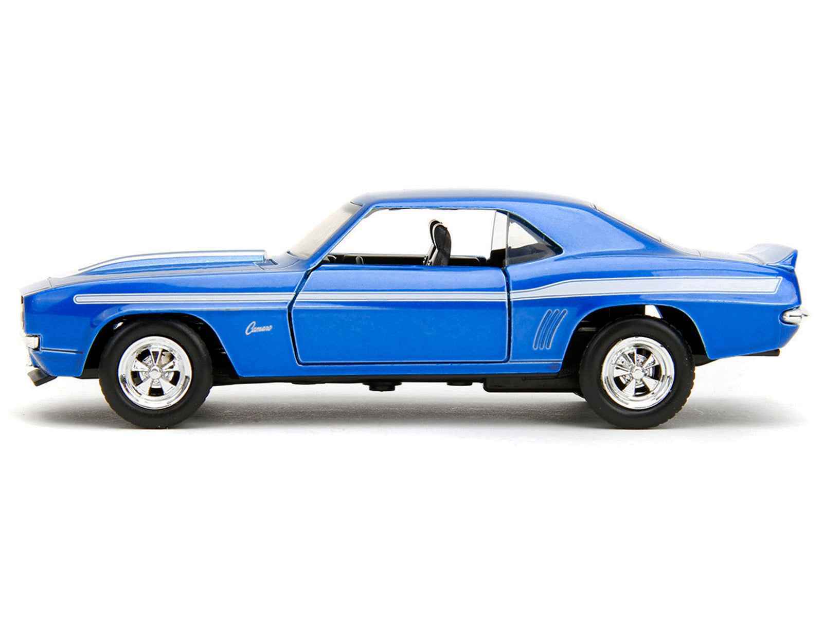 Blue 1969 Chevrolet Camaro 1/32 diecast model car with white racing stripes