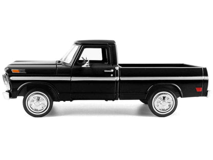Black 1972 Ford F-100 pickup diecast model car, side profile view