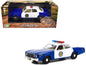 Blue and white 1/24 diecast 1975 Plymouth Fury sheriff model car with roof lights
