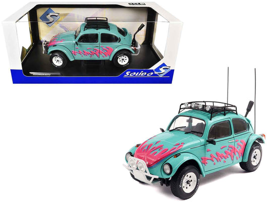 1976 Volkswagen Beetle Baja Miami Green with Pink Graphics 1/18 Diecast Model Car by Solido Cartsfy Inc.