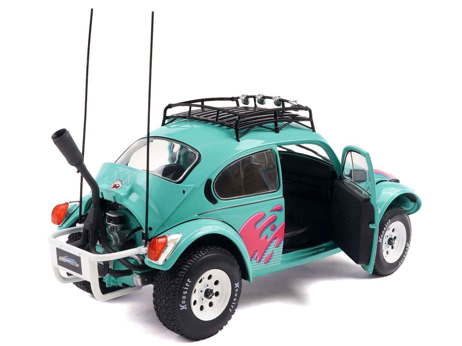 1976 Volkswagen Beetle Baja Miami Green with Pink Graphics 1/18 Diecast Model Car by Solido Cartsfy Inc.