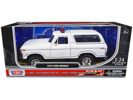 1978 Ford Bronco Police Car Unmarked White "Law Enforcement and Public Service" Series 1/24 Diecast Model Car by Motormax Cartsfy Inc.