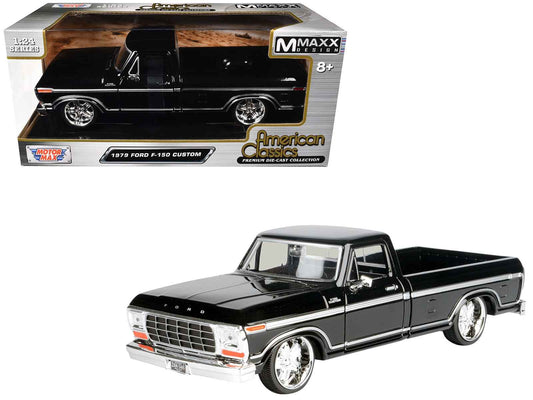 Boxed 1/24 diecast pickup truck, black with chrome wheels and grille; Maxx Design