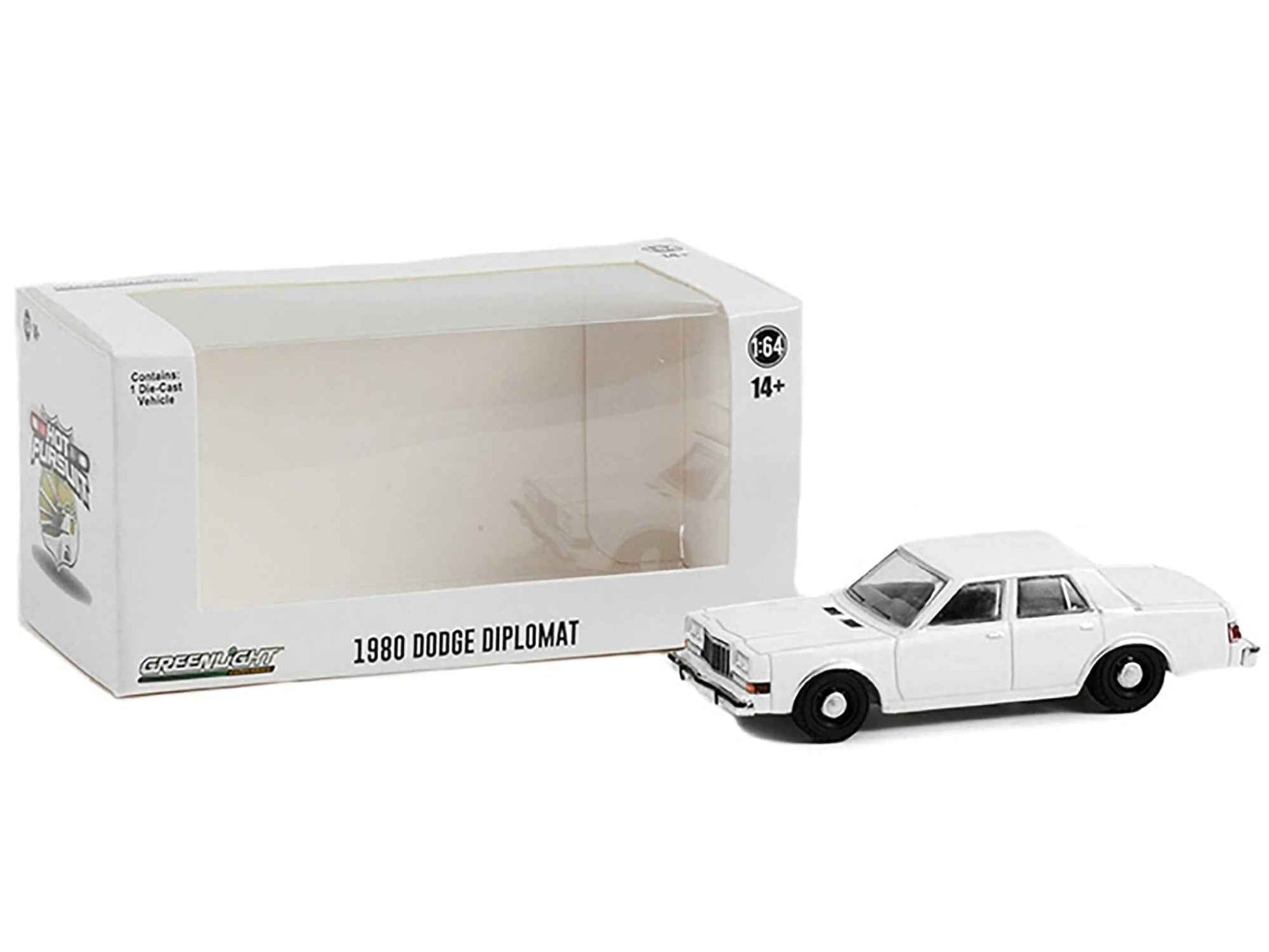 1980-1989 Dodge Diplomat Police Unmarked White "Hot Pursuit" "Hobby Exclusive" Series 1/64 Diecast Model Car by Greenlight Miniature Motors Default Title Default Title-