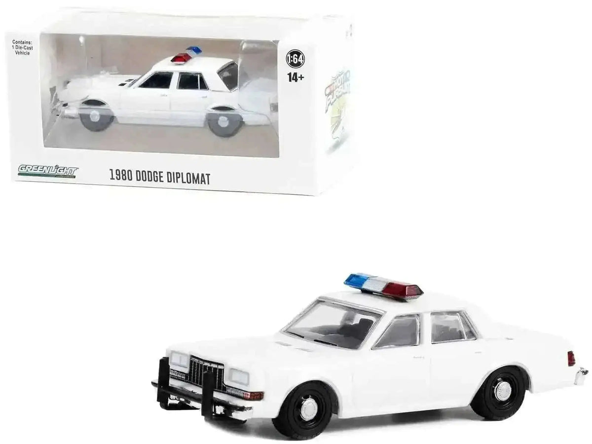 1980-1989 Dodge Diplomat Police Unmarked White with Light Bar "Hot Pursuit" "Hobby Exclusive" Series 1/64 Diecast Model Car by Greenlight Cartsfy Inc.