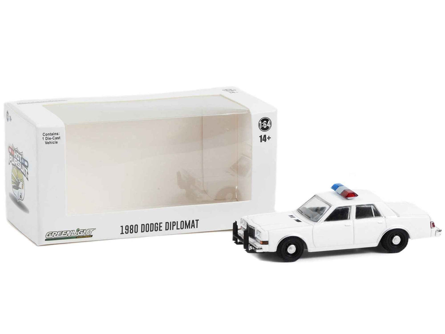 1980-1989 Dodge Diplomat Police Unmarked White with Light Bar "Hot Pursuit" "Hobby Exclusive" Series 1/64 Diecast Model Car by Greenlight Cartsfy Inc.