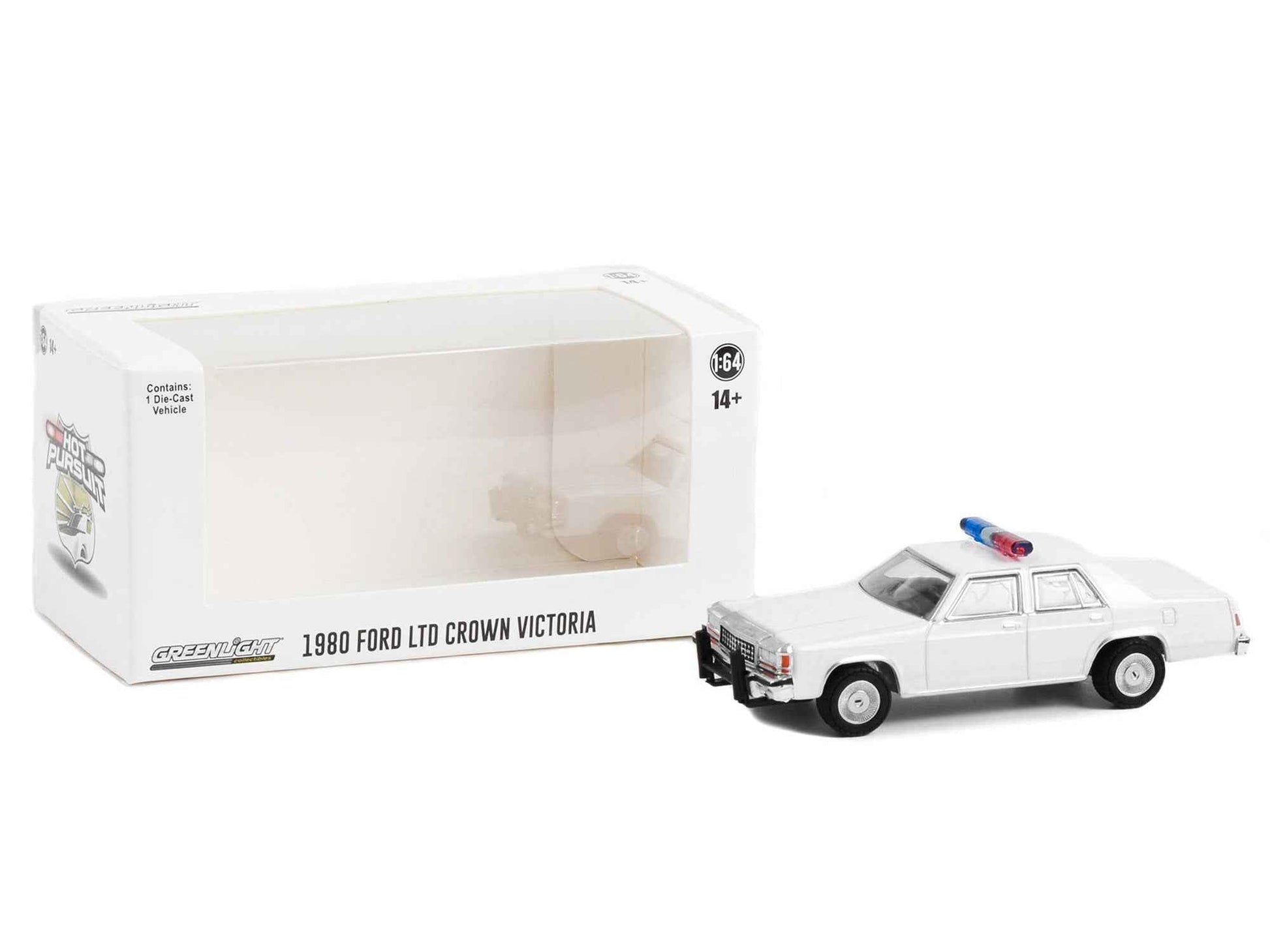 1980-1991 Ford LTD Crown Victoria Police White with Light Bar "Hot Pursuit" "Hobby Exclusive" Series 1/64 Diecast Model Car by Greenlight Cartsfy Inc.