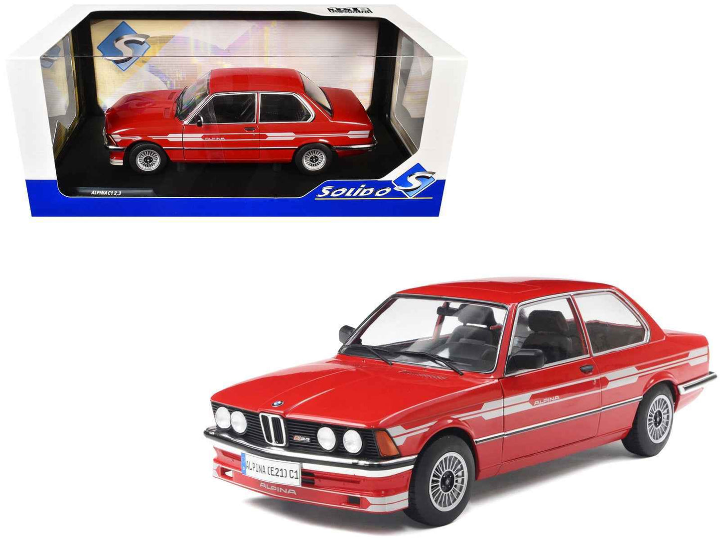 1980 Alpina E21 C1 2.3 Red with Gray Stripes 1/18 Diecast Model Car by Solido Cartsfy Inc.