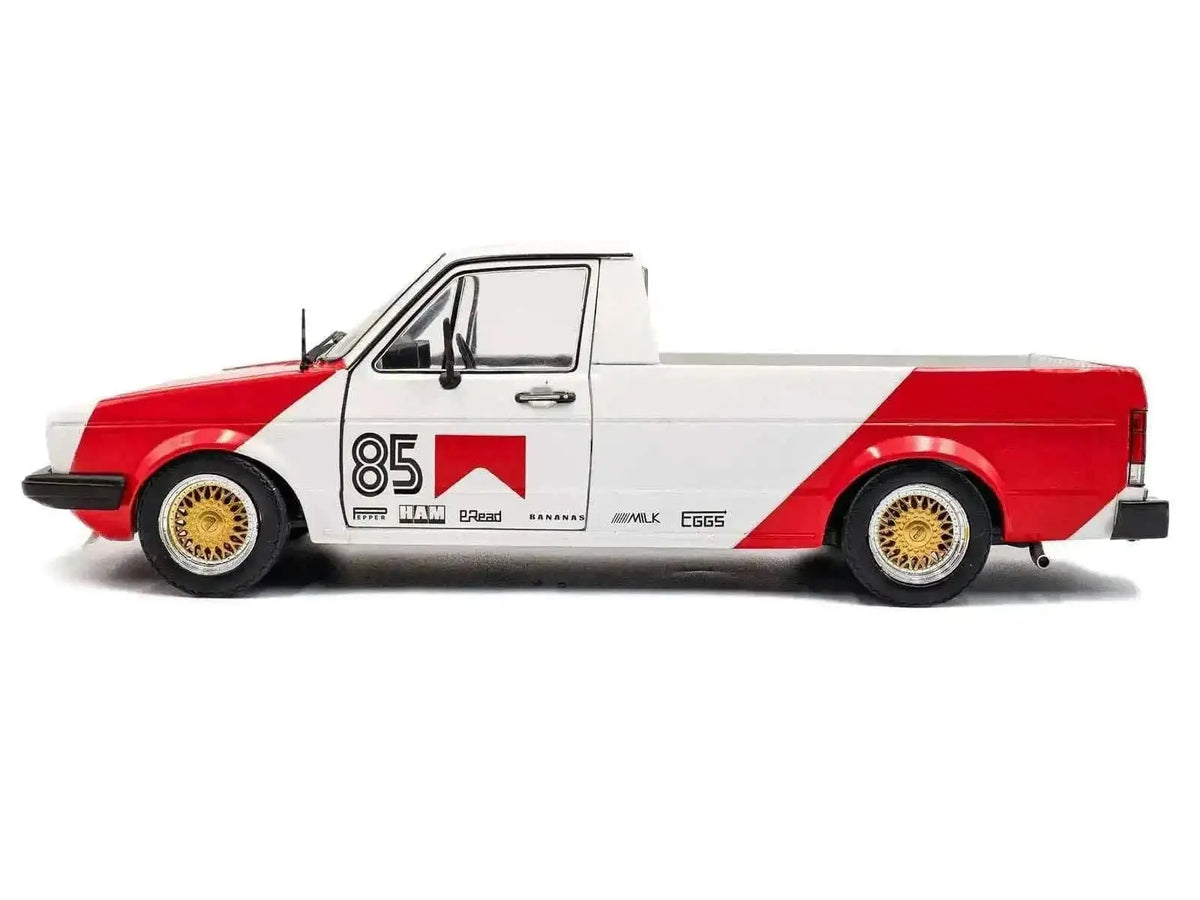 1983 Volkswagen Caddy MK 1 Pickup Truck "Red Cowboy Racing Tribute" White and Red 1/18 Diecast Model Car by Solido Cartsfy Inc.