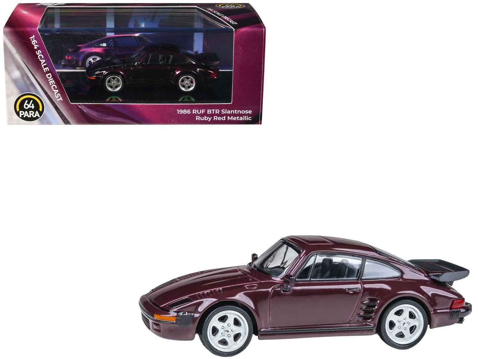 1986 RUF BTR Slantnose Ruby Red Metallic 1/64 Diecast Model Car by Paragon Models Cartsfy Inc.