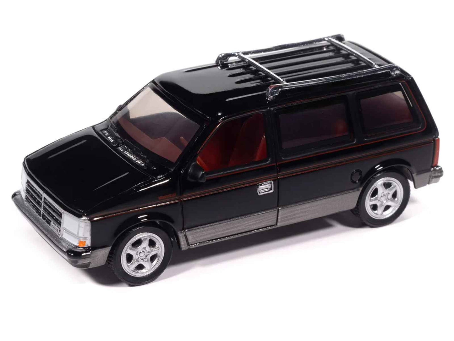 1989 Dodge Caravan Turbo Van Black with Red Stripes and Interior "Mighty Minivans" Series 1/64 Diecast Model Car by Auto World Cartsfy Inc.