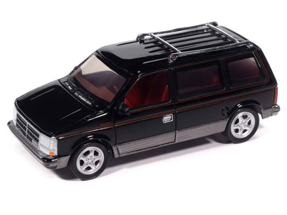 1989 Dodge Caravan Turbo Van Black with Red Stripes and Interior "Mighty Minivans" Series 1/64 Diecast Model Car by Auto World Cartsfy Inc.