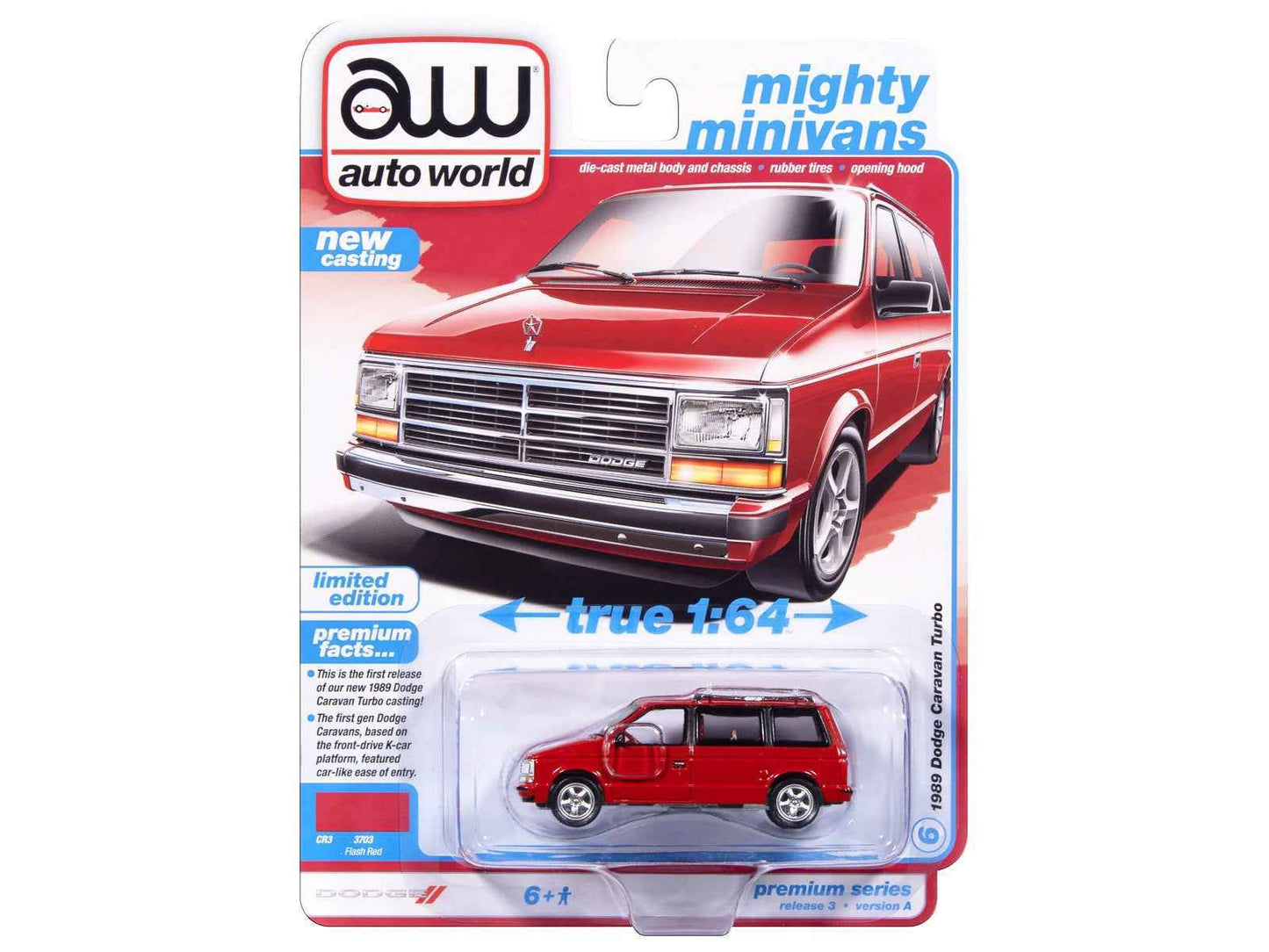 1989 Dodge Caravan Turbo Van Flash Red "Mighty Minivans" Series 1/64 Diecast Model Car by Auto World Miniature Motors Default Title Default Title-