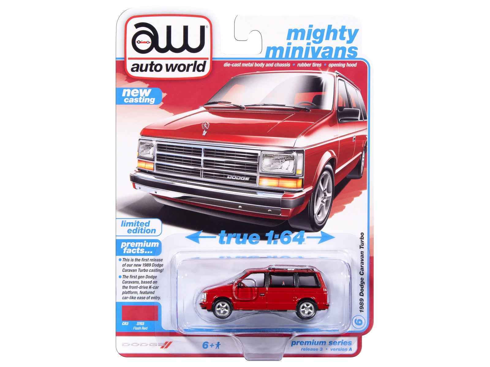 1989 Dodge Caravan Turbo Van Flash Red "Mighty Minivans" Series 1/64 Diecast Model Car by Auto World Miniature Motors Default Title Default Title-