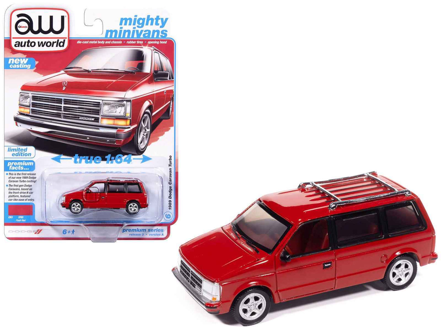 1989 Dodge Caravan Turbo Van Flash Red "Mighty Minivans" Series 1/64 Diecast Model Car by Auto World Miniature Motors Default Title Default Title-