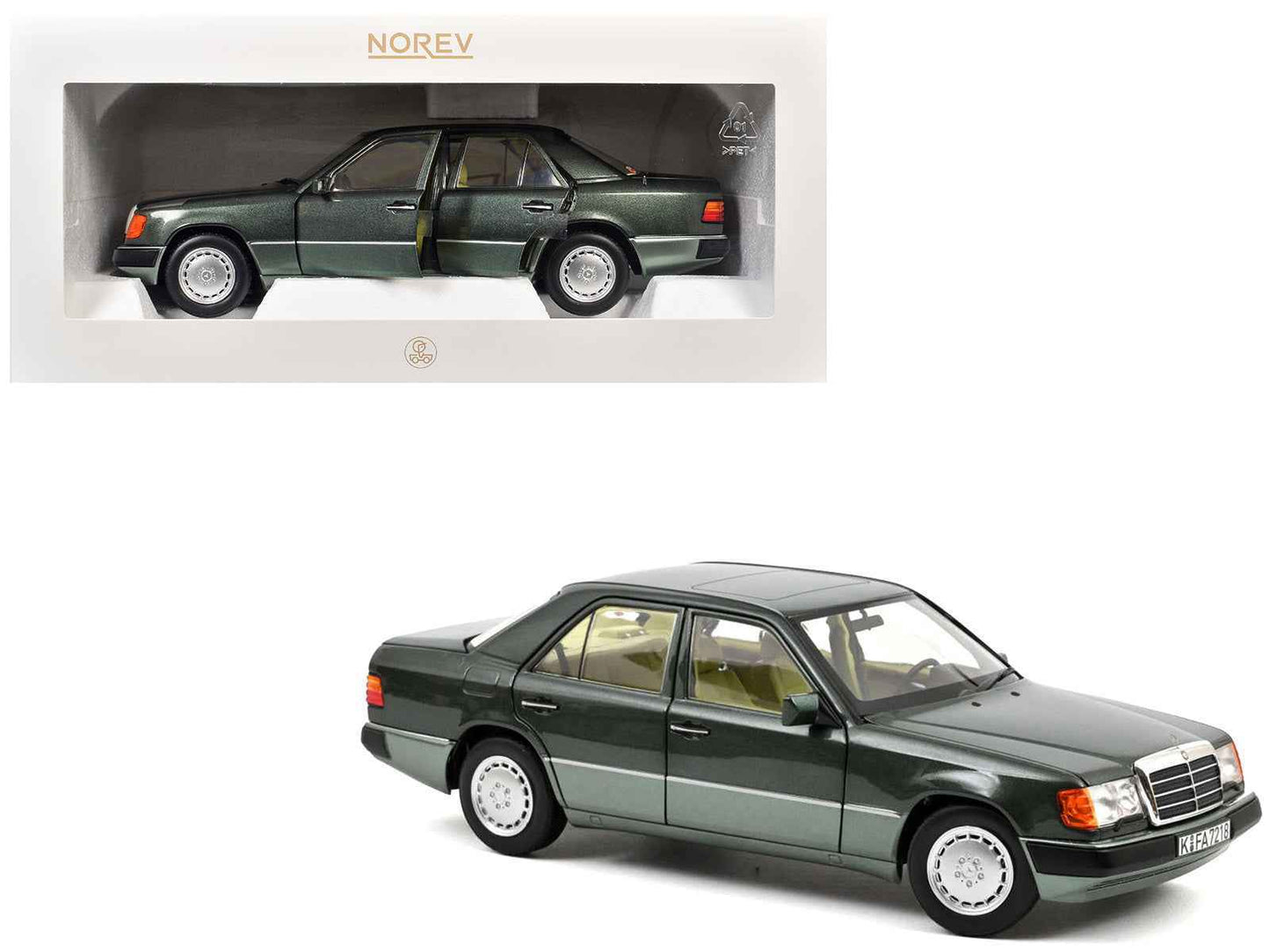 1990 Mercedes-Benz 230 E Night Green Metallic with Green Interior 1/18 Diecast Model Car by Norev Miniature Motors Default Title Default Title-
