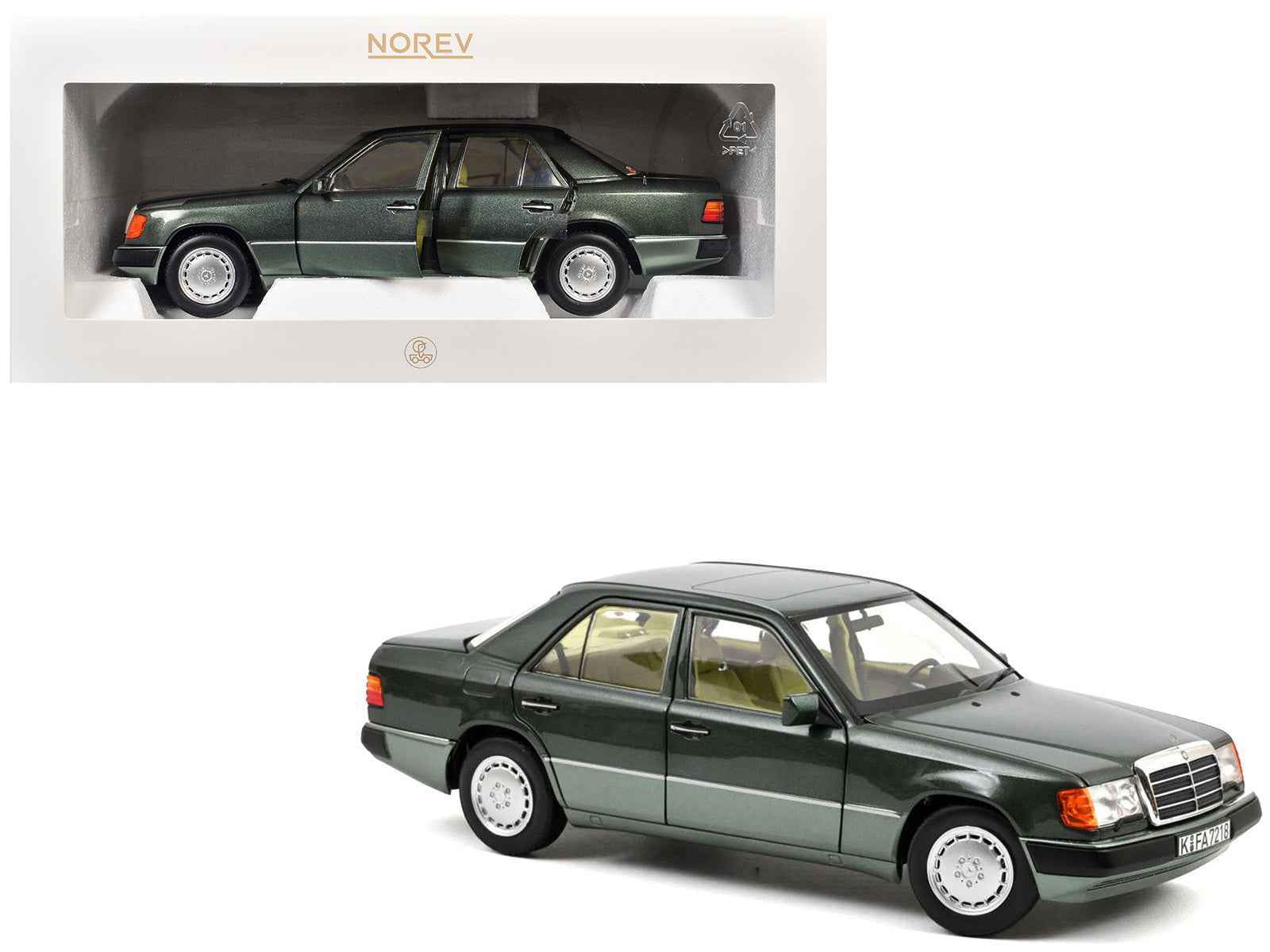 1990 Mercedes-Benz 230 E Night Green Metallic with Green Interior 1/18 Diecast Model Car by Norev Miniature Motors Default Title Default Title-
