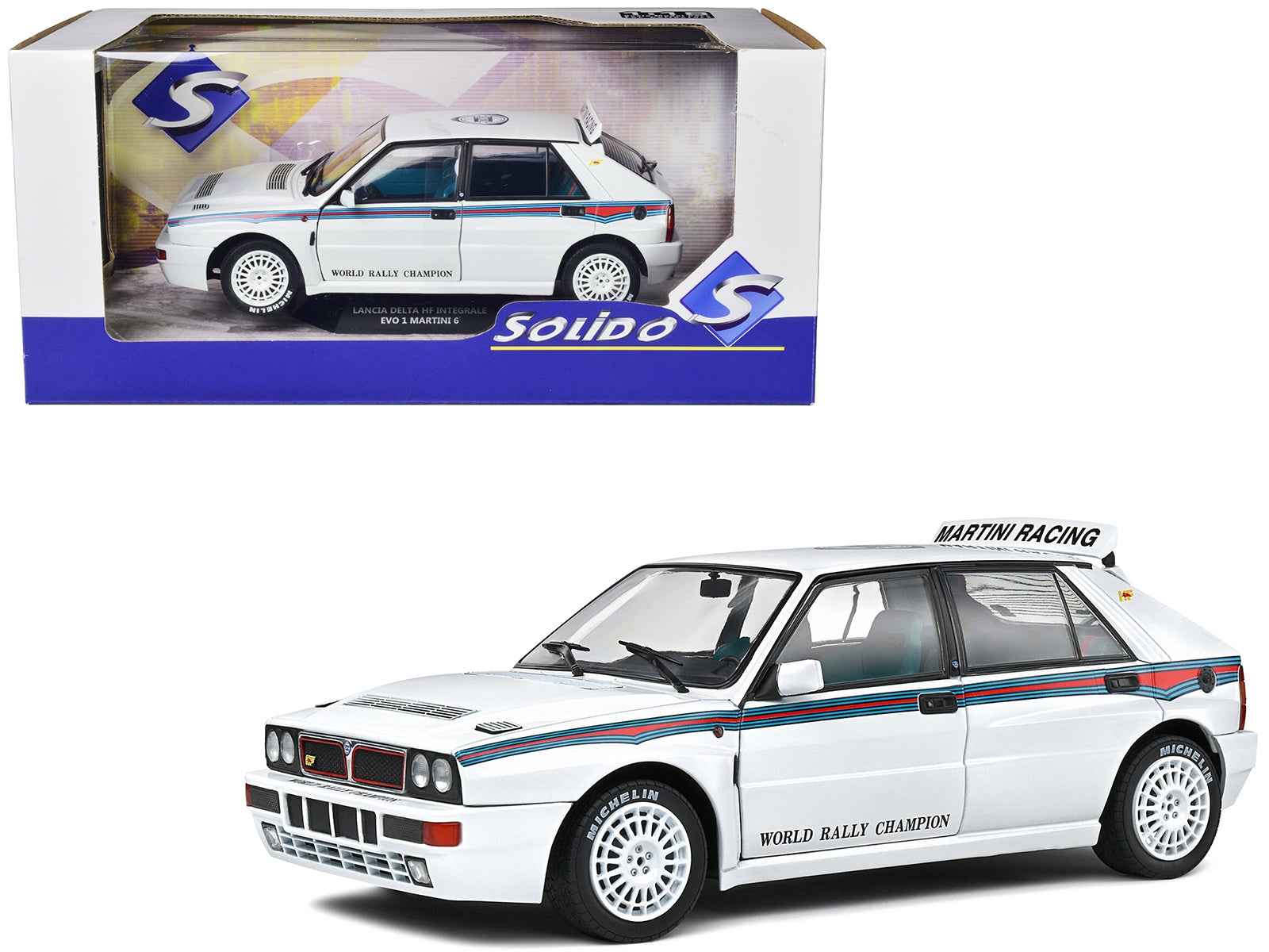 1992 Lancia Delta HF Integrale Evo 1 Martini 6 White with Blue and Red Stripes "World Rally Champion - Martini Racing" 1/18 Diecast Model Car by Solido Cartsfy Inc.