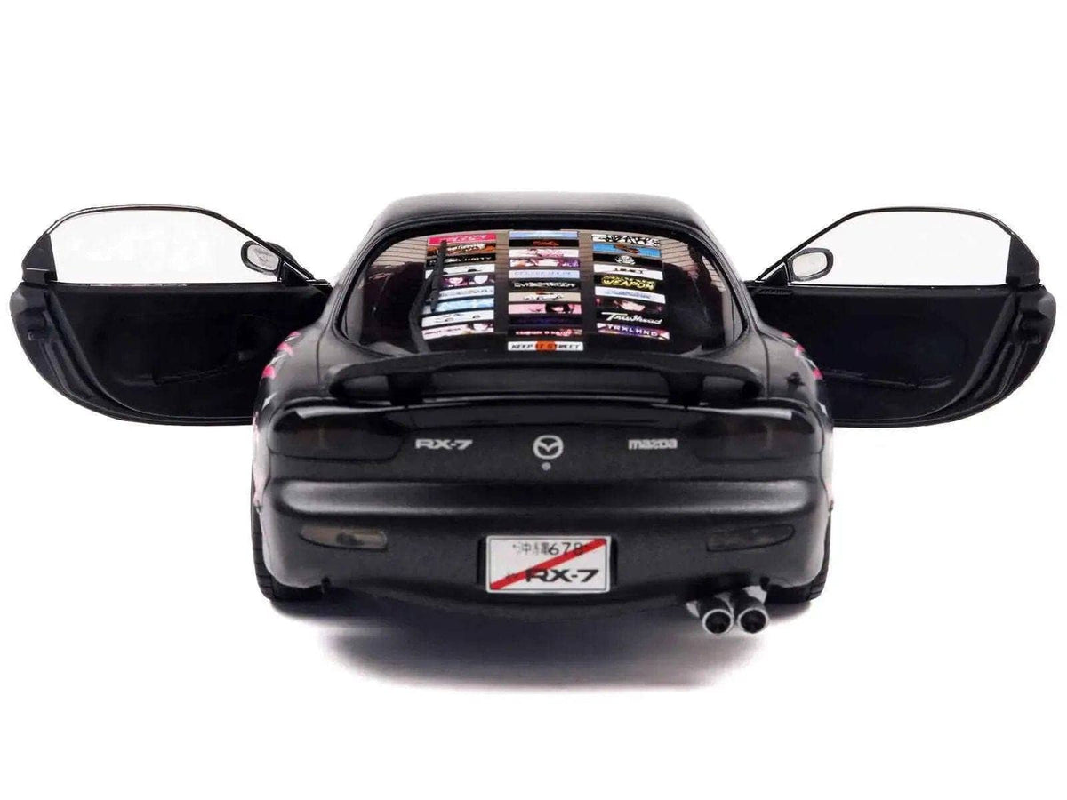 1994 Mazda RX7 (FDRS) RHD (Right Hand Drive) "Itasha Club" Black Metallic with Pink Graphics 1/18 Diecast Model Car by Solido Cartsfy Inc.