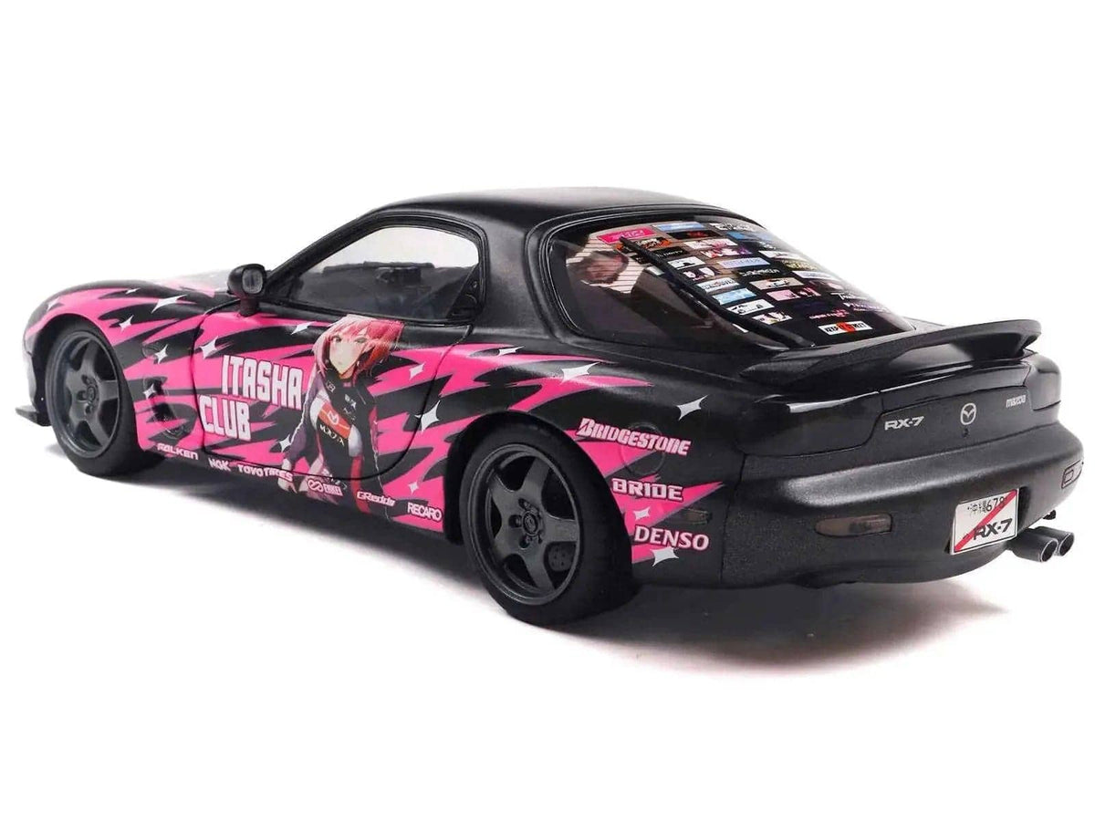 1994 Mazda RX7 (FDRS) RHD (Right Hand Drive) "Itasha Club" Black Metallic with Pink Graphics 1/18 Diecast Model Car by Solido Cartsfy Inc.