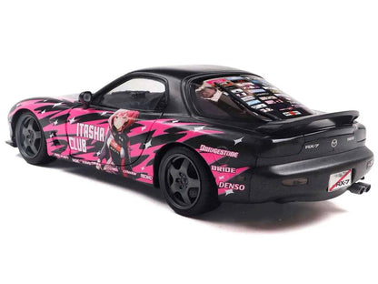 1994 Mazda RX7 (FDRS) RHD (Right Hand Drive) "Itasha Club" Black Metallic with Pink Graphics 1/18 Diecast Model Car by Solido Cartsfy Inc.
