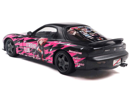 1994 Mazda RX7 (FDRS) RHD (Right Hand Drive) "Itasha Club" Black Metallic with Pink Graphics 1/18 Diecast Model Car by Solido Cartsfy Inc.