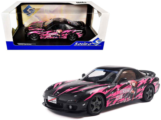 1994 Mazda RX7 (FDRS) RHD (Right Hand Drive) "Itasha Club" Black Metallic with Pink Graphics 1/18 Diecast Model Car by Solido Cartsfy Inc.
