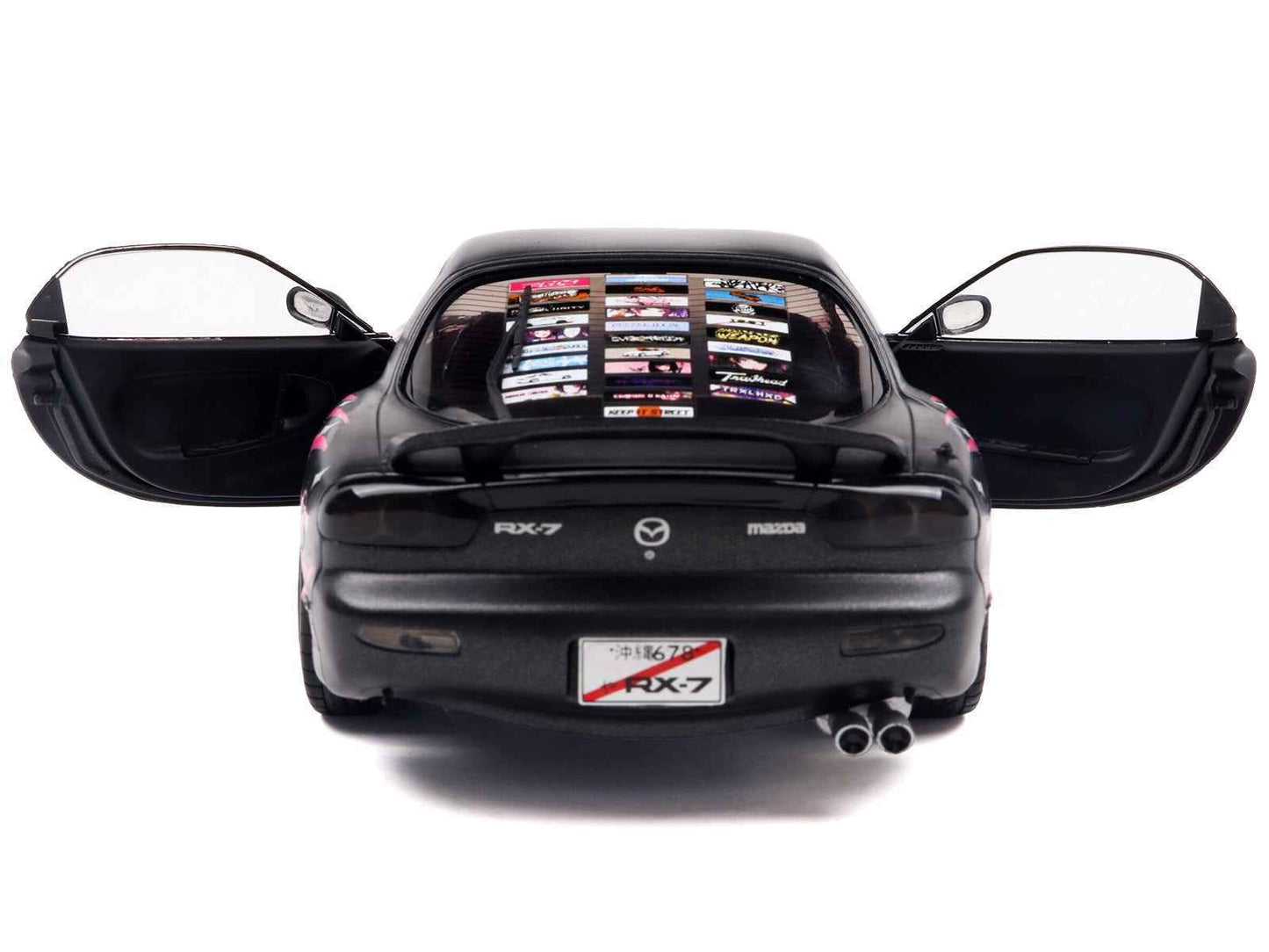 1994 Mazda RX7 (FDRS) RHD (Right Hand Drive) "Itasha Club" Black Metallic with Pink Graphics 1/18 Diecast Model Car by Solido Cartsfy Inc.