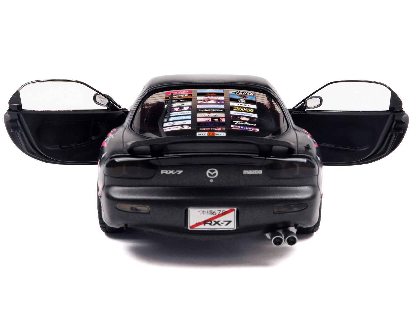 1994 Mazda RX7 (FDRS) RHD (Right Hand Drive) "Itasha Club" Black Metallic with Pink Graphics 1/18 Diecast Model Car by Solido Cartsfy Inc.