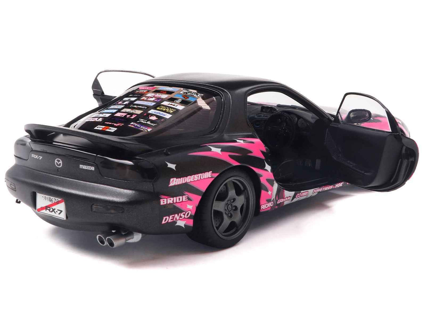 1994 Mazda RX7 (FDRS) RHD (Right Hand Drive) "Itasha Club" Black Metallic with Pink Graphics 1/18 Diecast Model Car by Solido Cartsfy Inc.